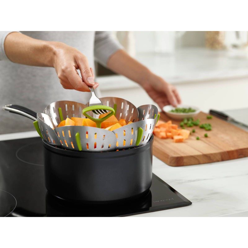 Joseph Joseph Bloom Steel Stainless Steel Folding Steamer Basket - Green