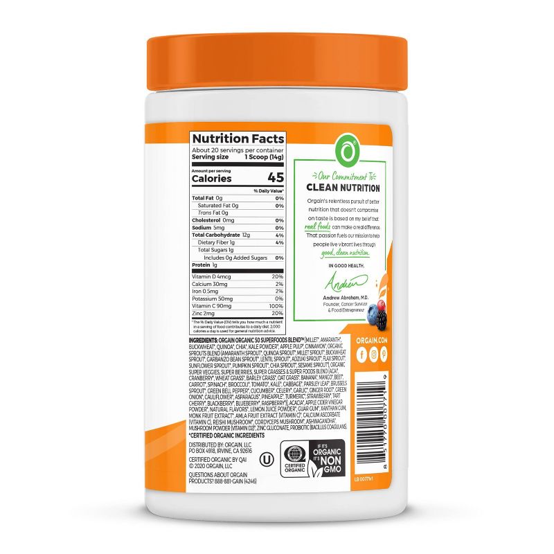 Orgain Organic Superfoods + Immunity UP! Nutrition Food - Tangerine Orange - 9.9oz