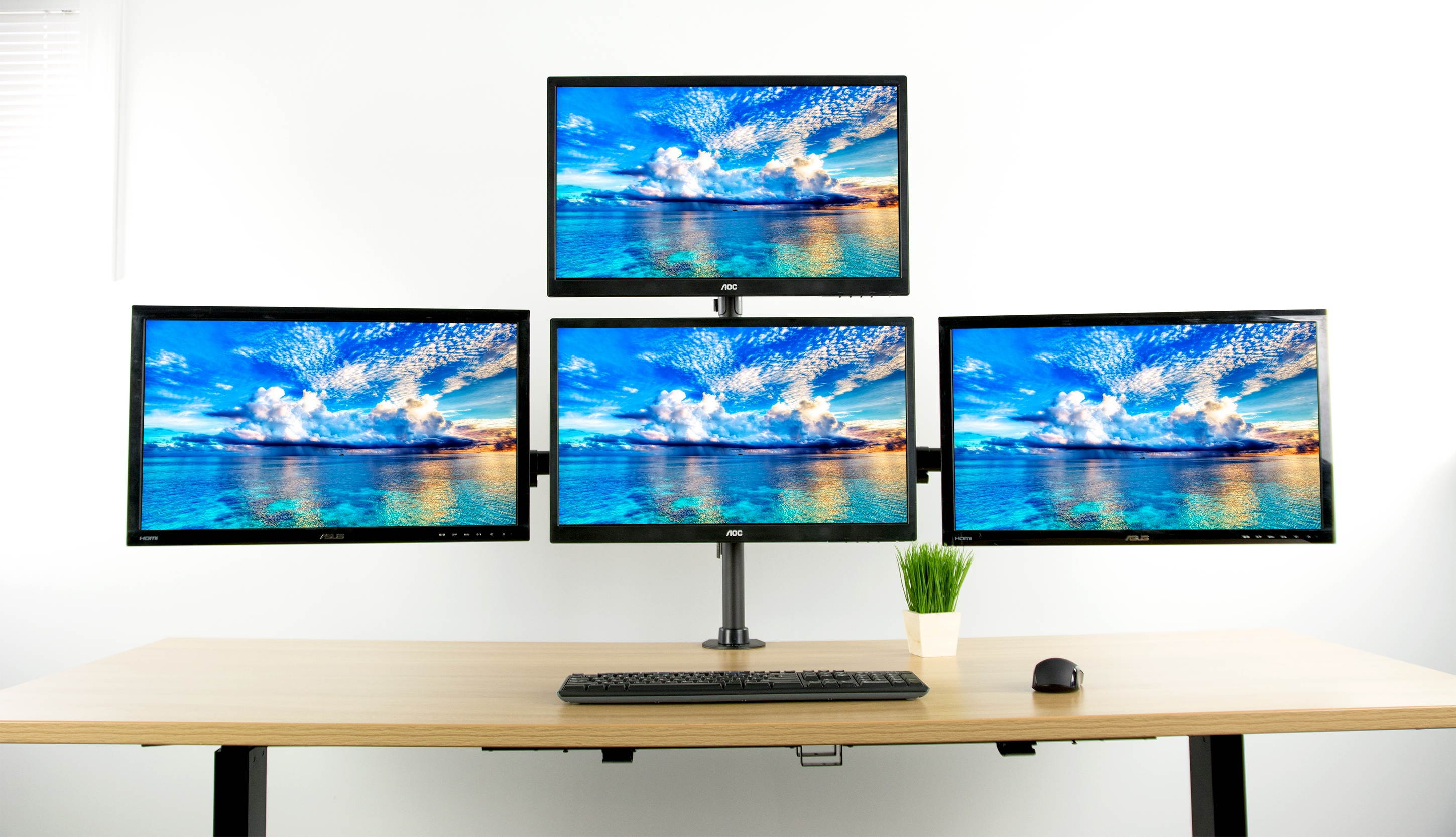 VIVO Quad LCD Monitor Heavy Duty Desk Mount 3 + 1 Stand / Holds Four Screens upto 25" (STAND-V004Y)