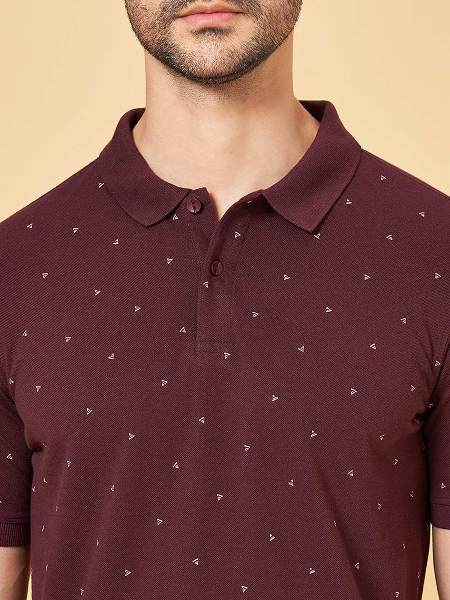 Byford by Pantaloons Wine Slim Fit Printed Polo T-Shirt