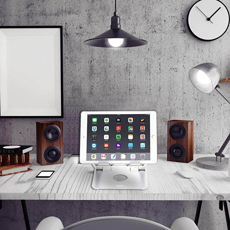 Aluminum Tablet Stand  Ergonomic Foldable Height Adjustable Tablet Riser for Desk Compatible with Apple iPad Series Samsung Pad Microsoft Pad and All Tablets Laptop Cell Phone Silver