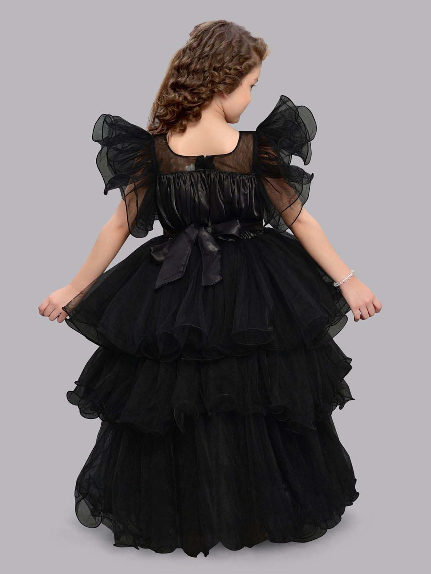 Pink Chick Kids Black Solid Party Gowns