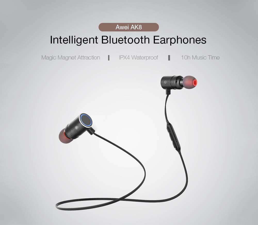 Awei AK8 IPX4 Waterproof Magic Magnet Attraction Bluetooth 4.1 Sports Earphones with Microphone For iPhone Samsung Xiaomi (Blue)