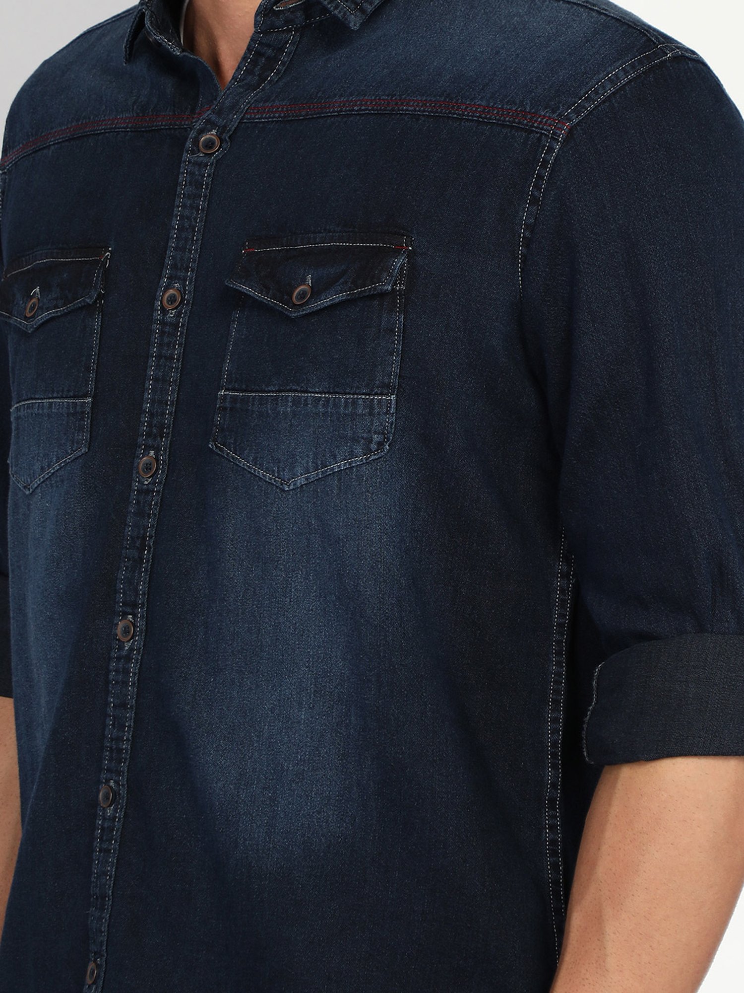 Kuons Avenue Dark Blue Slim Fit Denim Shirt