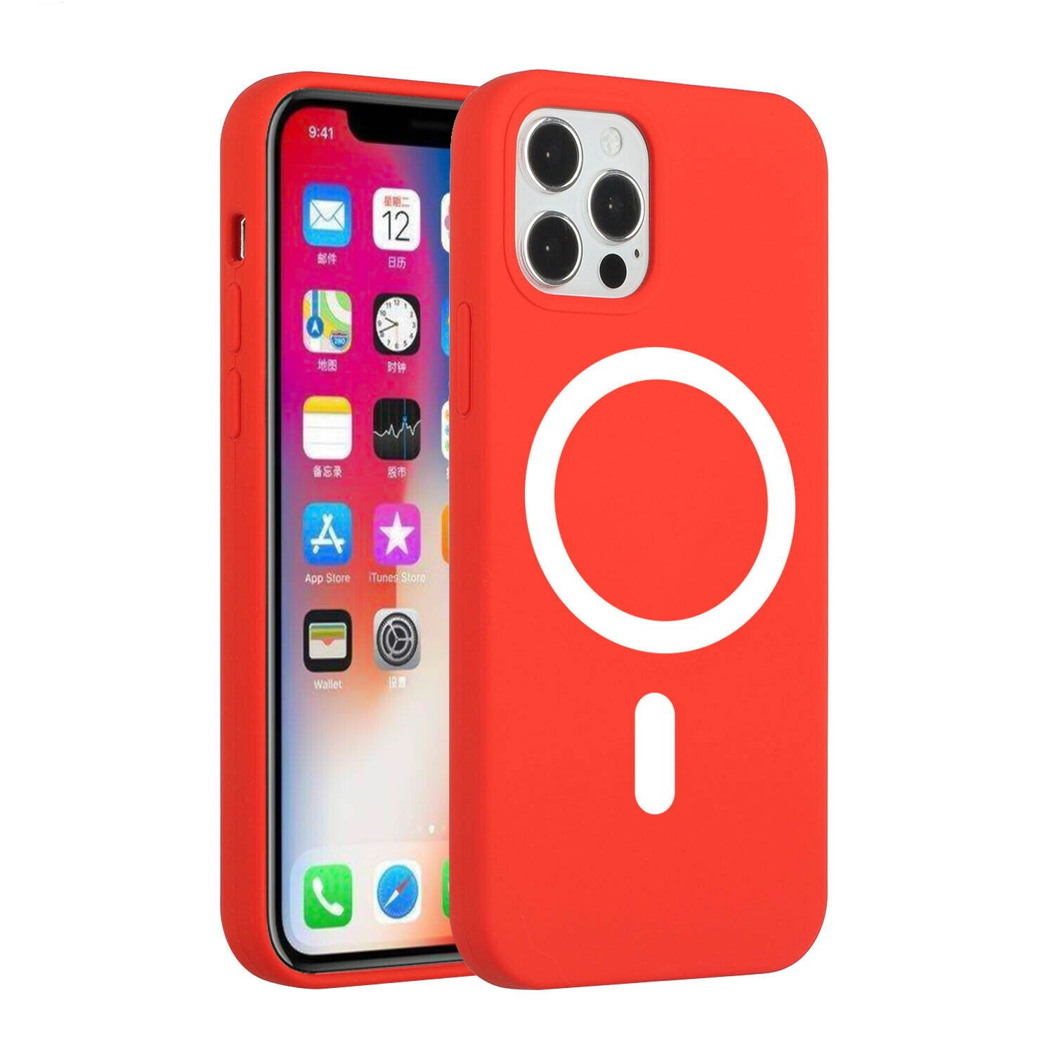 MegSafe Magnet Premium Silicone Case Cover Red for  iPhone 12 Pro Max