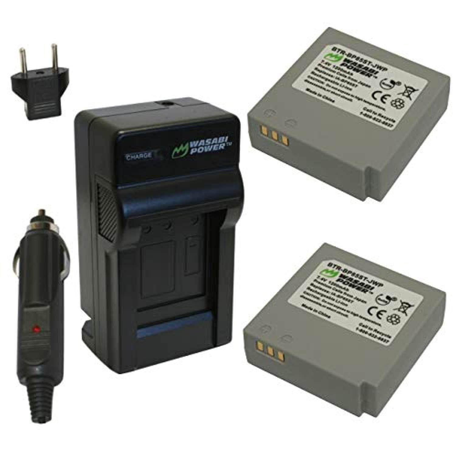 wasabi power battery 2pack and charger for samsung iabp85nf, iabp85st and samsung hmxh100, hmxh104, hmxh105, hmxh106, schmx10, schmx20c, scmx10, scmx20, smxf30, smxf33, smxf34, vphmx08, vphmx10, vphm