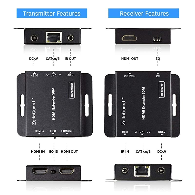 164-Feet HDMI Extender Over Single CAT5/CAT6 Ethernet Cable with IR Control, 1080P & 3D Support with Vibrant