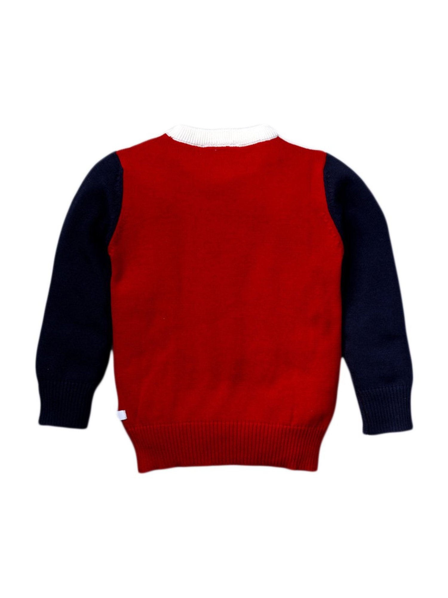 Pranava Kids Red Cotton Color Block Pattern Sweater