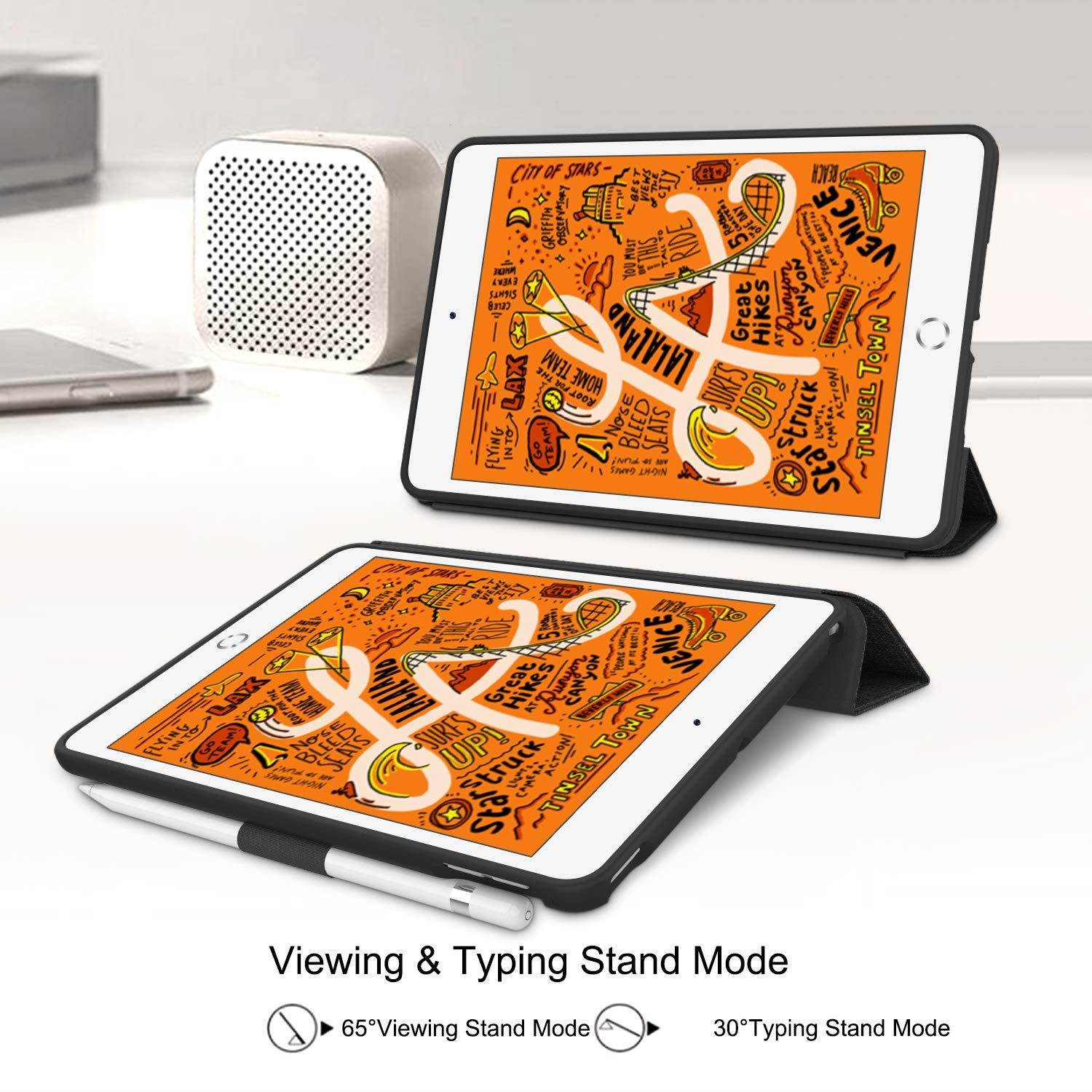 Soke iPad Mini 5 Case 2019 with Pencil Holder, Premium Trifold Case with Strong Protection, Ultra Slim Soft TPU Back Cover with Auto Sleep/Wake Function for New Apple iPad Mini 5th Gen(Black)