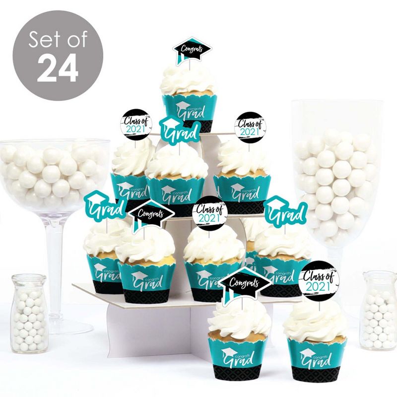 Big Dot of Happiness Teal Grad - Best is Yet to Come - Cupcake Decoration - 2021 Turquoise Grad Party Cupcake Wrappers and Treat Picks Kit - Set of 24