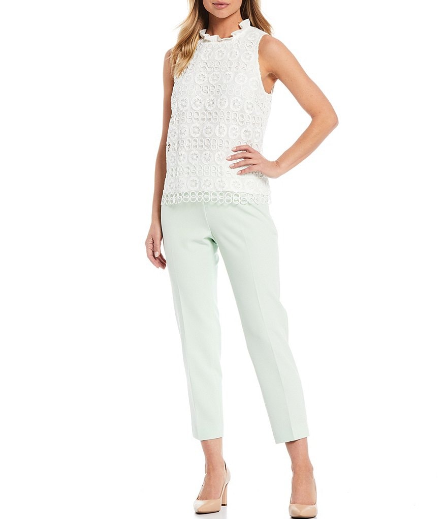 Preston & York Claire Lace Mockneck Sleeveless Woven Blouse