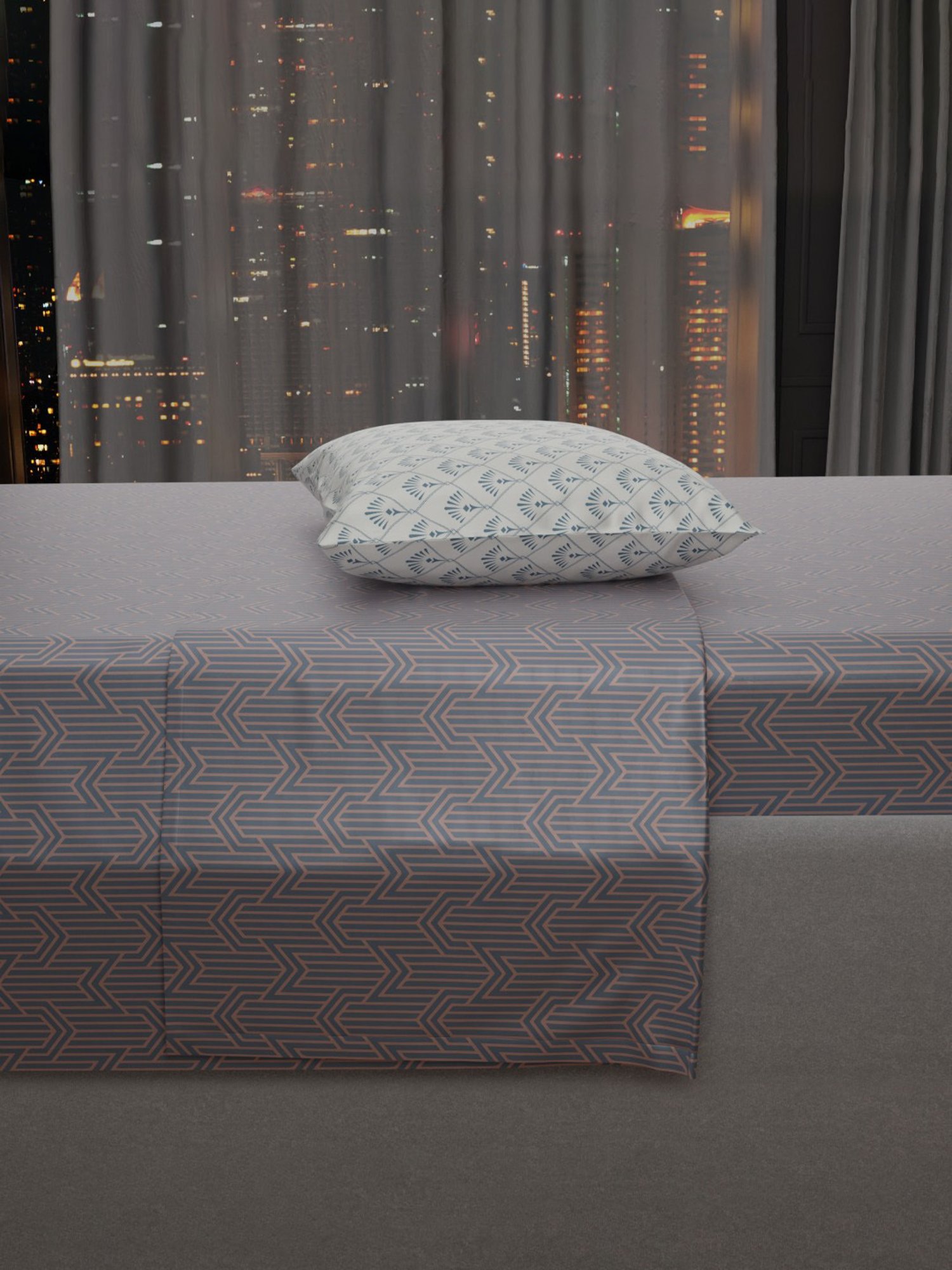 Stoa Paris Elegance Grey Polyester 300 TC Sateen Single Size Bed Sheet With 1 Pillow Cover