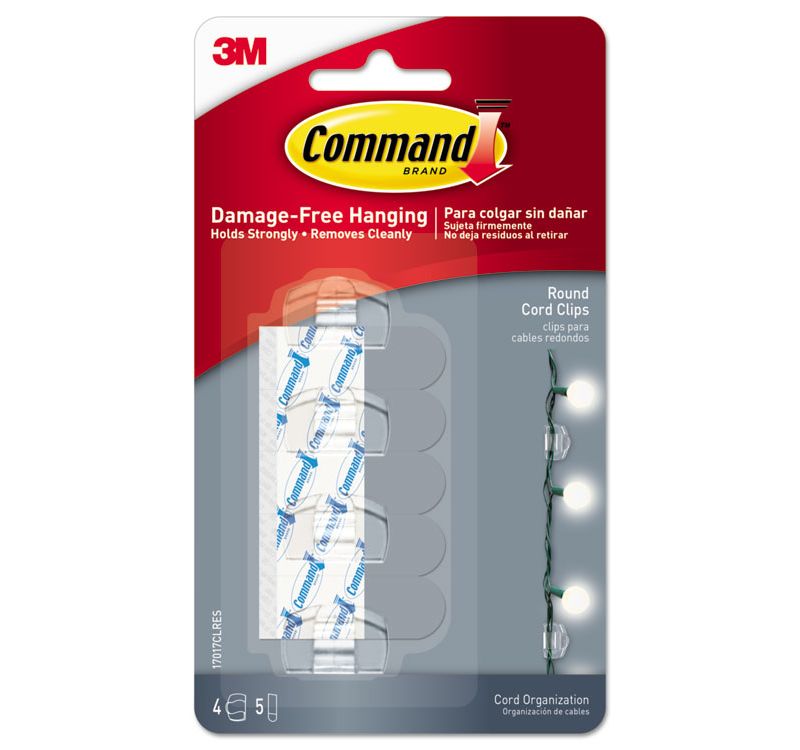 Command Cord Clip Round 3/4"W w/Adhesive Clear 4/Pack 17017CLRES
