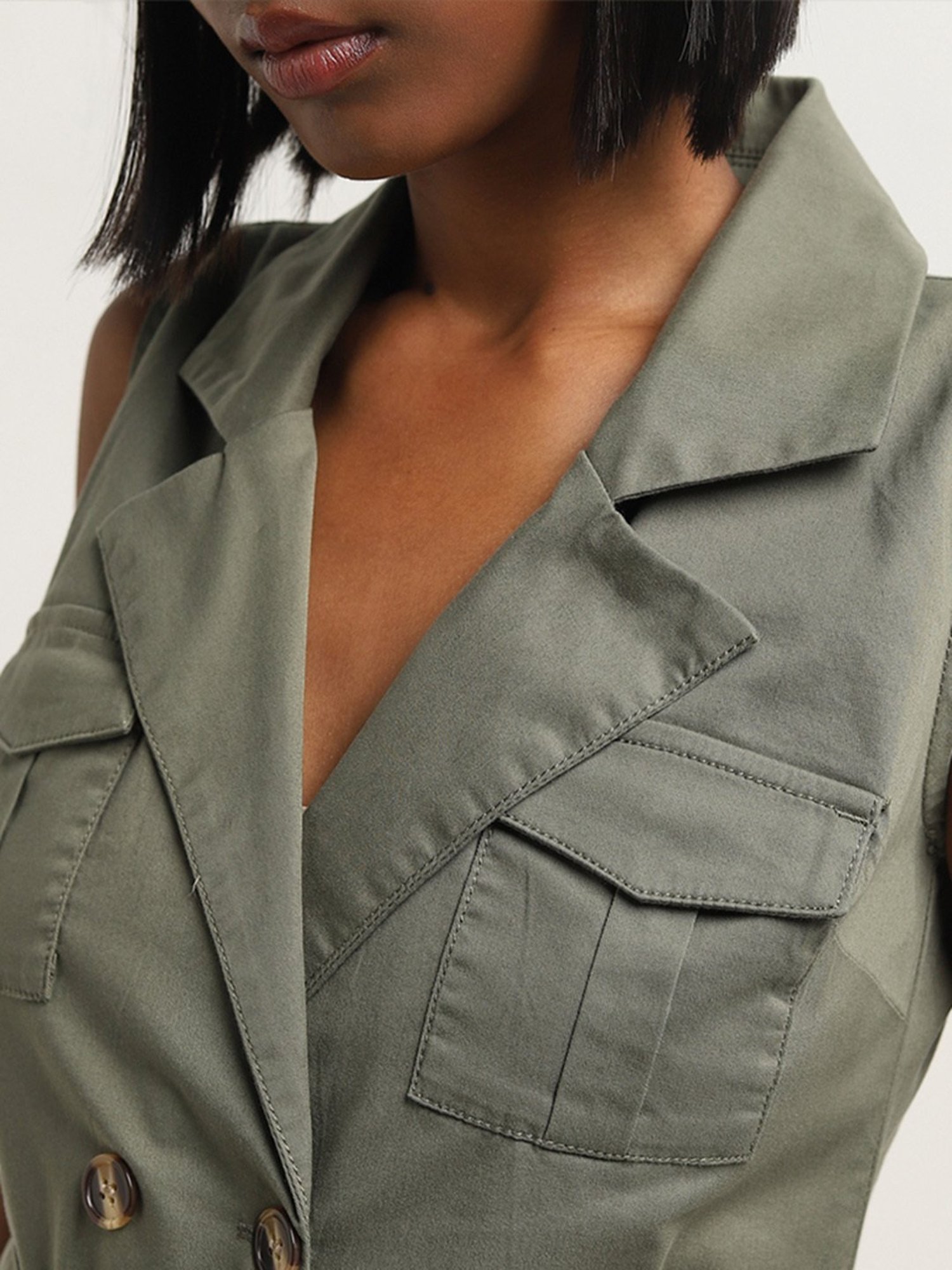 Nuon by Westside Olive Cotton Shirt Dress with Belt