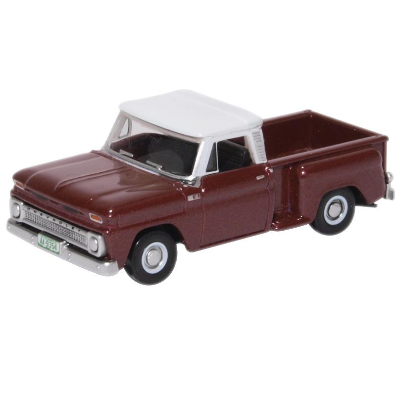 1965 Chevrolet C10 Stepside Pickup Truck Metallic Maroon w/White Top 1/87 (HO) Scale Diecast Model Car by Oxford Diecast