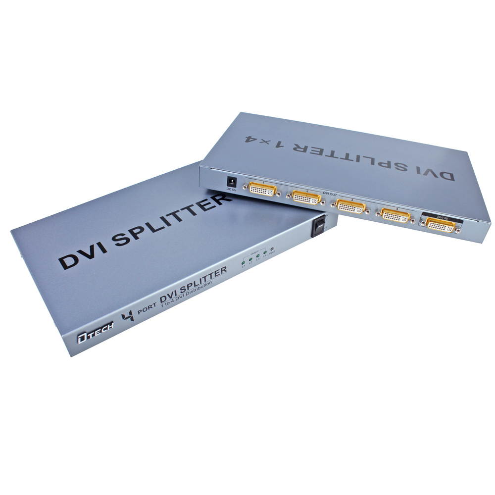 DTECH 4 Way DVI Video Splitter Box Distribution Amplifier 1 in 4 out Splits 1 Video Signal into Multi Monitors Supports Cascade Connection (DT-7024)
