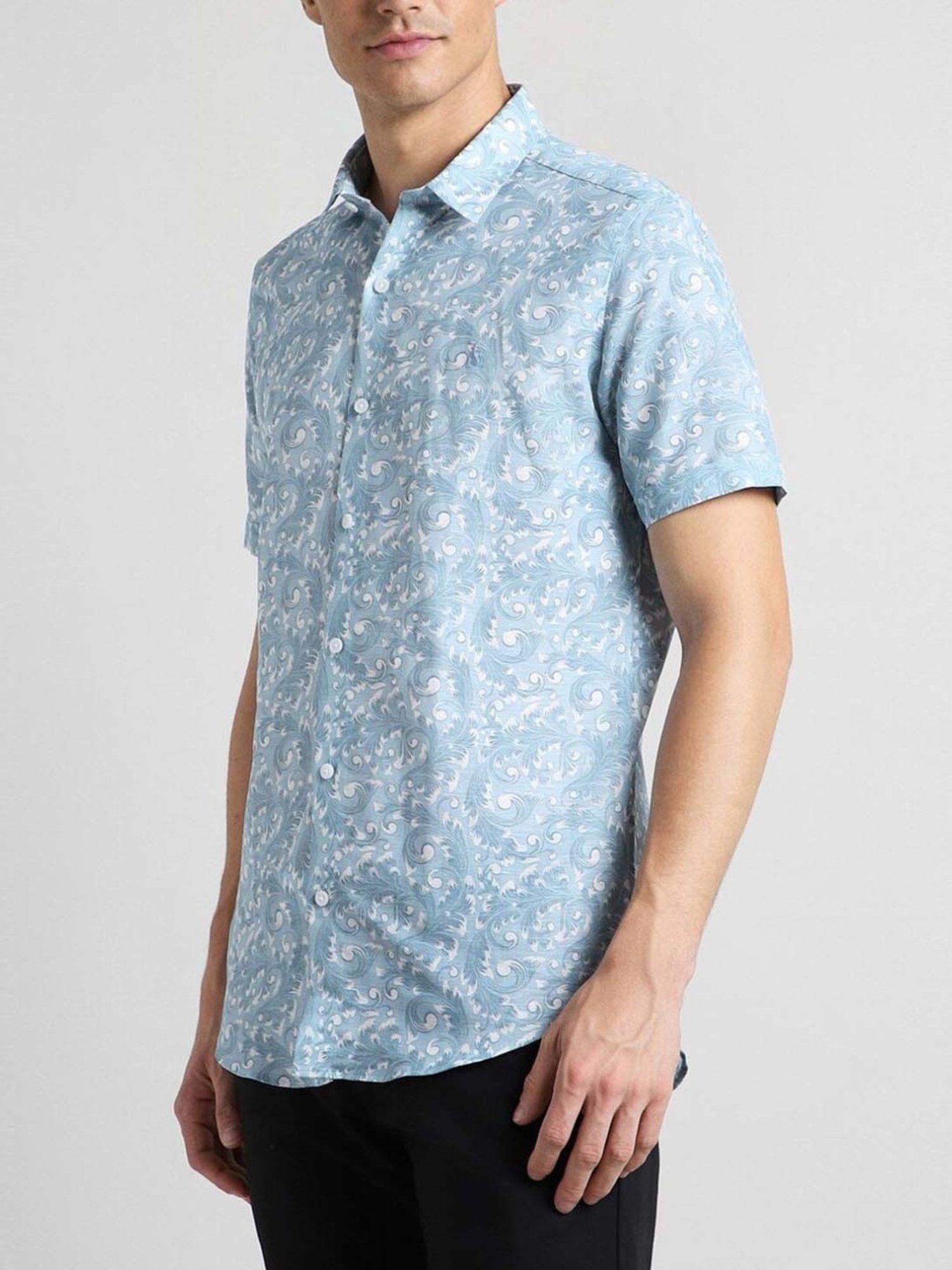 Simon Carter London Blue Printed Slim Fit Shirt