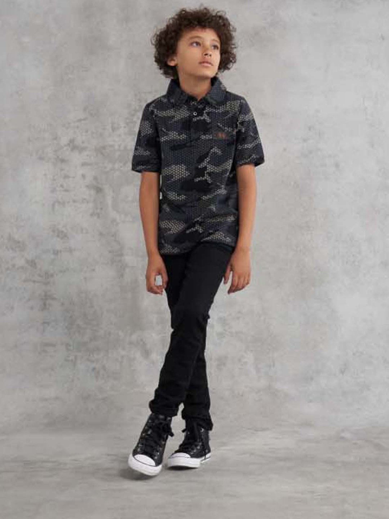 Angel & Rocket Kids Black Cotton Printed Polo T-Shirt