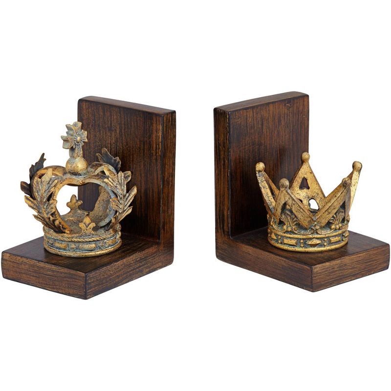 Kensington Hill Golden Crowns 6" High King and Queen Antique Bookends Set