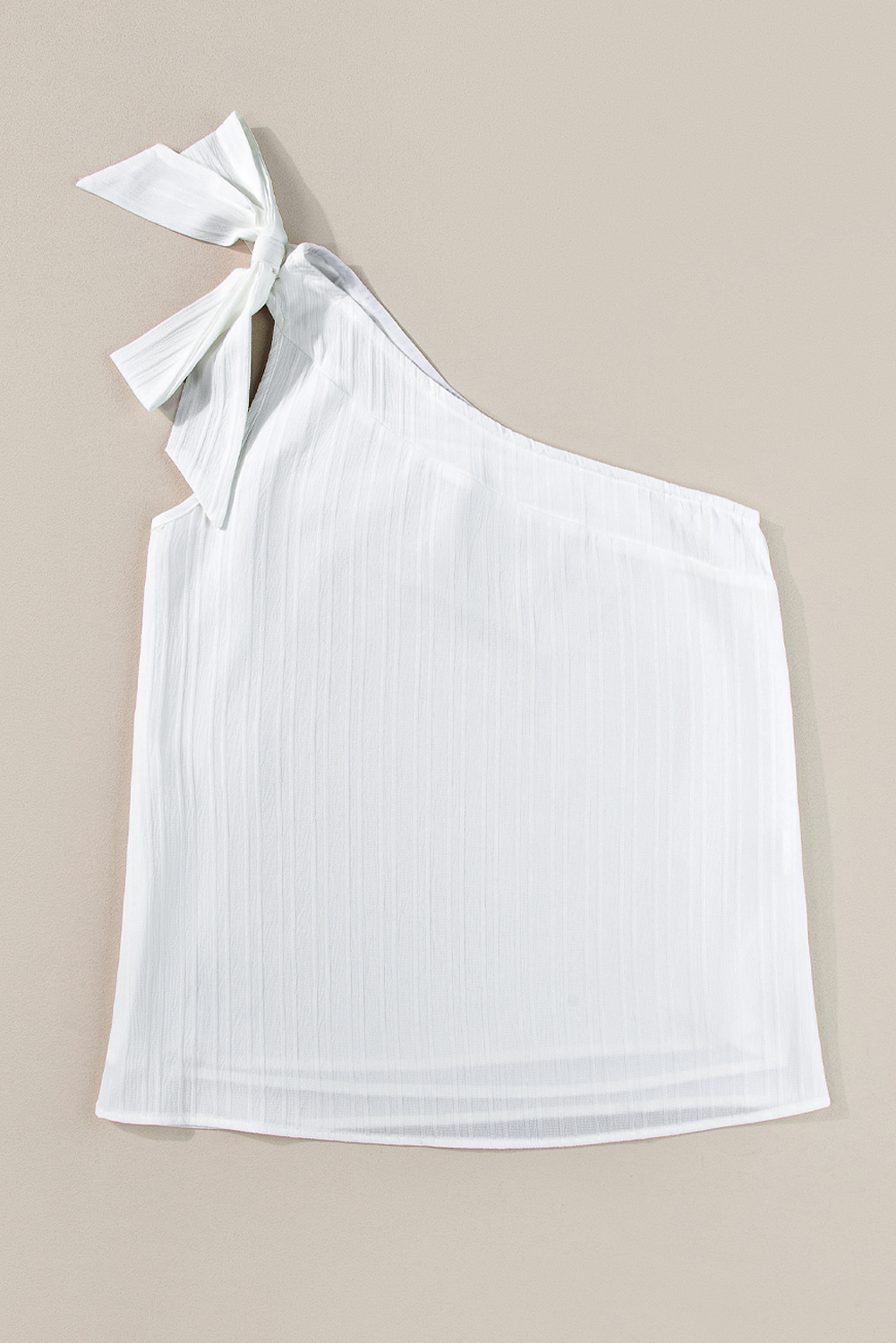 White Solid Color Asymmetrical Knot Textured Sleeveless Shirt