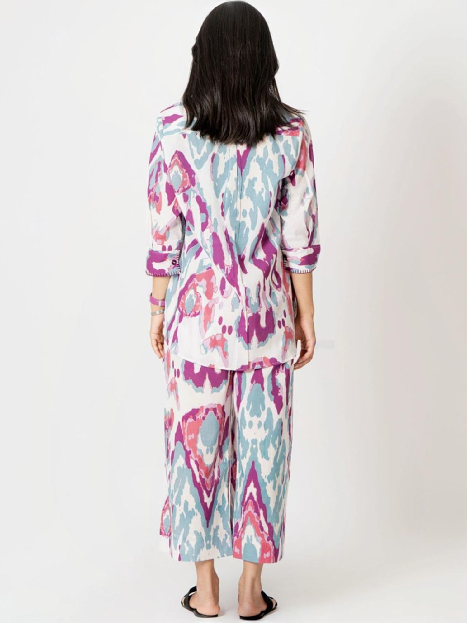 Kameez by Pooja White Capsule 24 Abstract Digital Print Cotton Shirt and Pant Co-ord Set