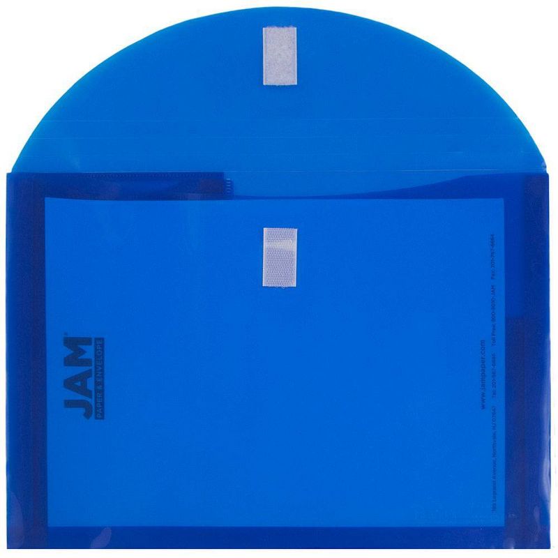 JAM Paper Plastic 3 Pocket Envelopes with Hook & Loop Closure, Letter Booklet, 9 3/4'' x 13'', Blue Poly