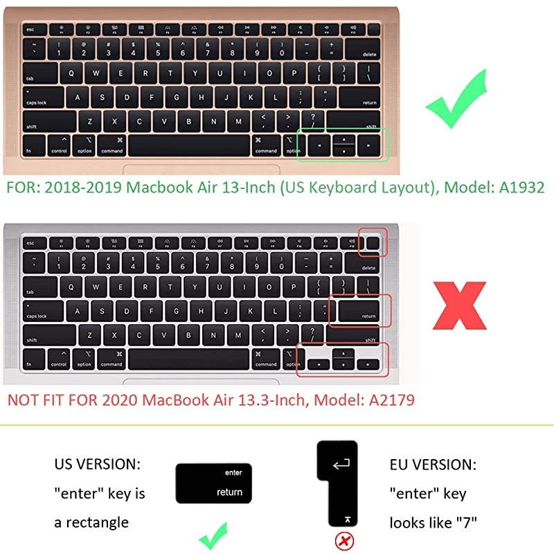 Premium Keyboard Cover Ultra Thin Silicone Keyboard Protective Skin for 2018 2019 MacBook Air 13 133Inch with Touch ID A1932 US Layout NOT FIT for 2020 Version Black
