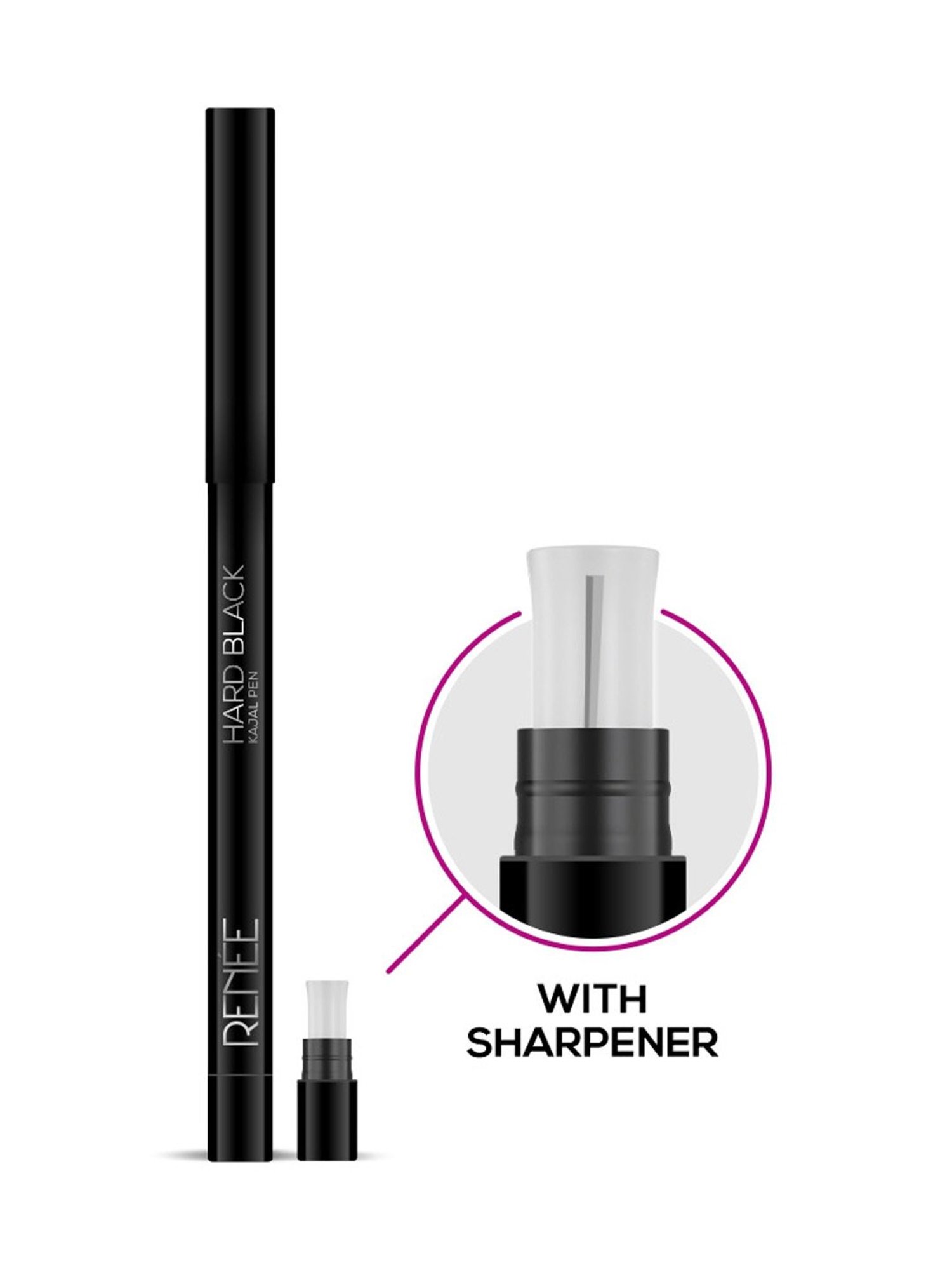 RENEE Hard Black Kajal Pen with Sharpener - Pack of 2
