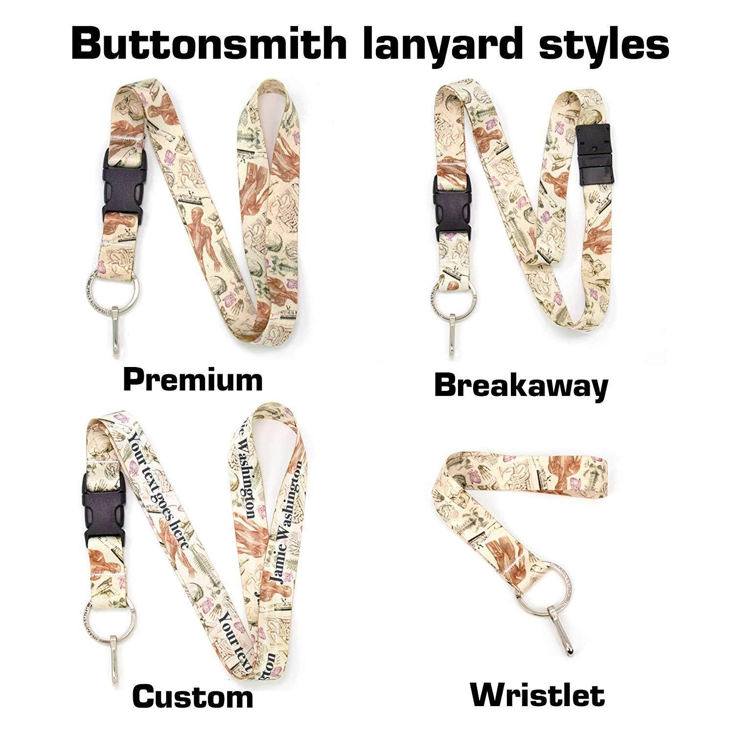 Buttonsmith Anatomy Premium Breakaway Lanyard with Buckle and Flat Ring - Safety Breakaway, Buckle and Flat Ring - Made in USA