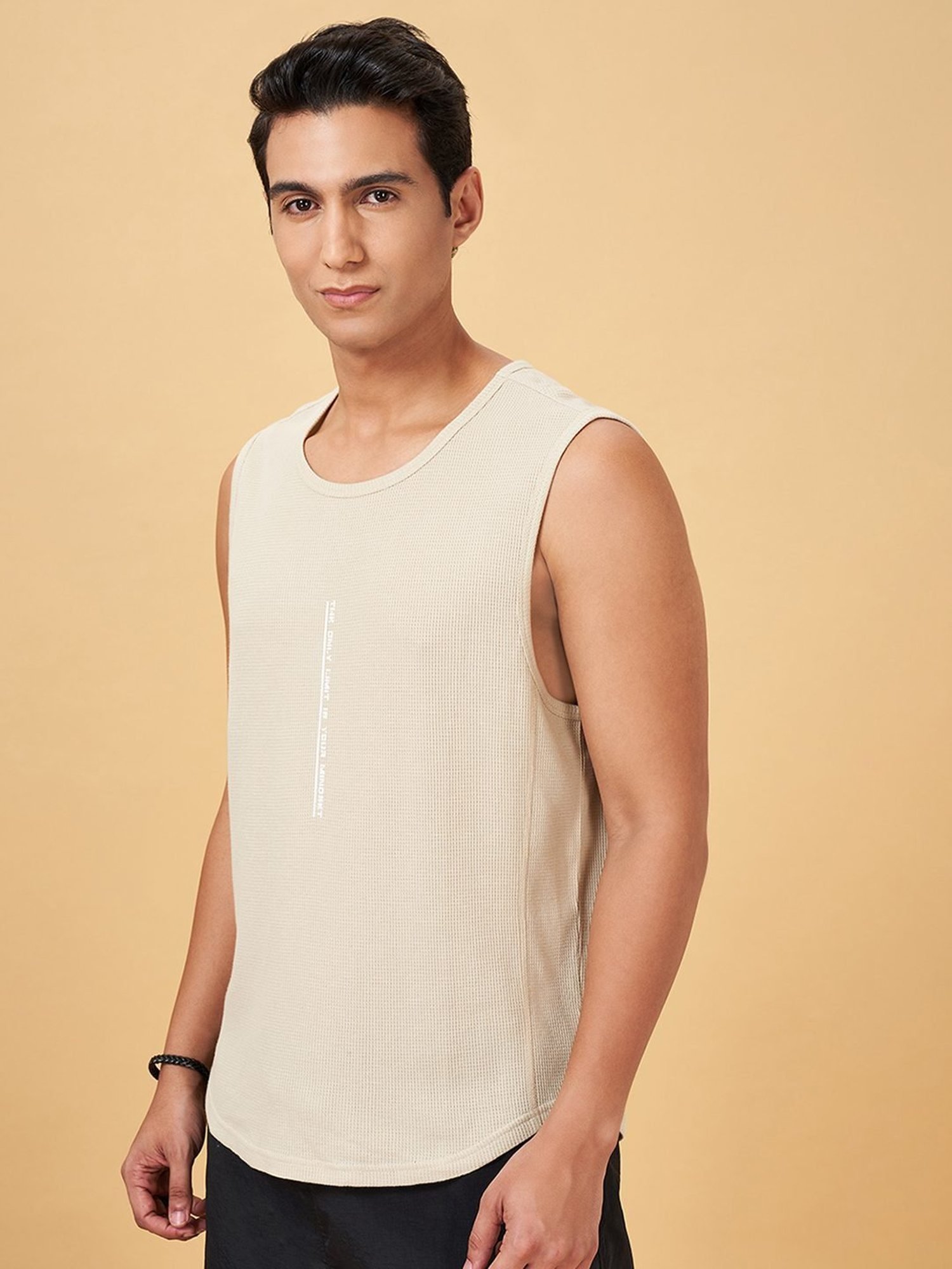 Street 808 By Pantaloons Antique White Cotton Regular Fit Gym Vest