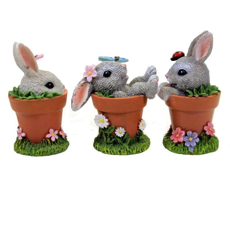 Easter 3.75" Silly Bunny Figurine Rabbits Clay Pots  -  Decorative Figurines
