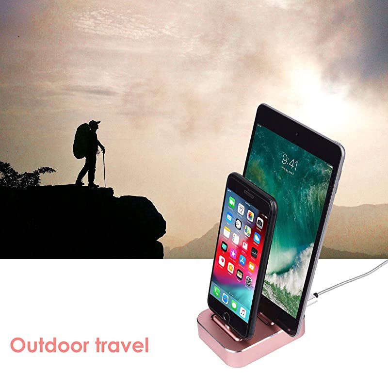 Charging Stand Compatible with iPhone 11/XS/8/8Plus/7/iPad/Airpods1/2/Airpods pro, Aluminum Alloy Built-in USB Cell Phone Charger Stations, Dual Charger Station, Mobile Phone Holder (Silver)