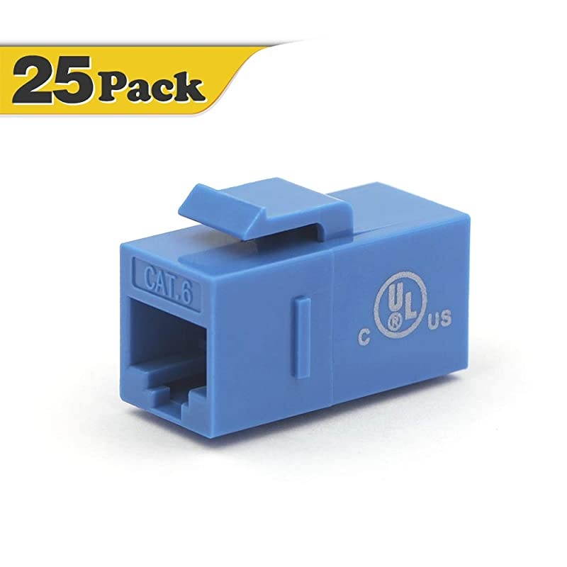 UL Listed 25-Pack RJ45 CAT6 Keystone Coupler Female to Female Insert Coupler, UTP Keystone Inline Coupler-Blue