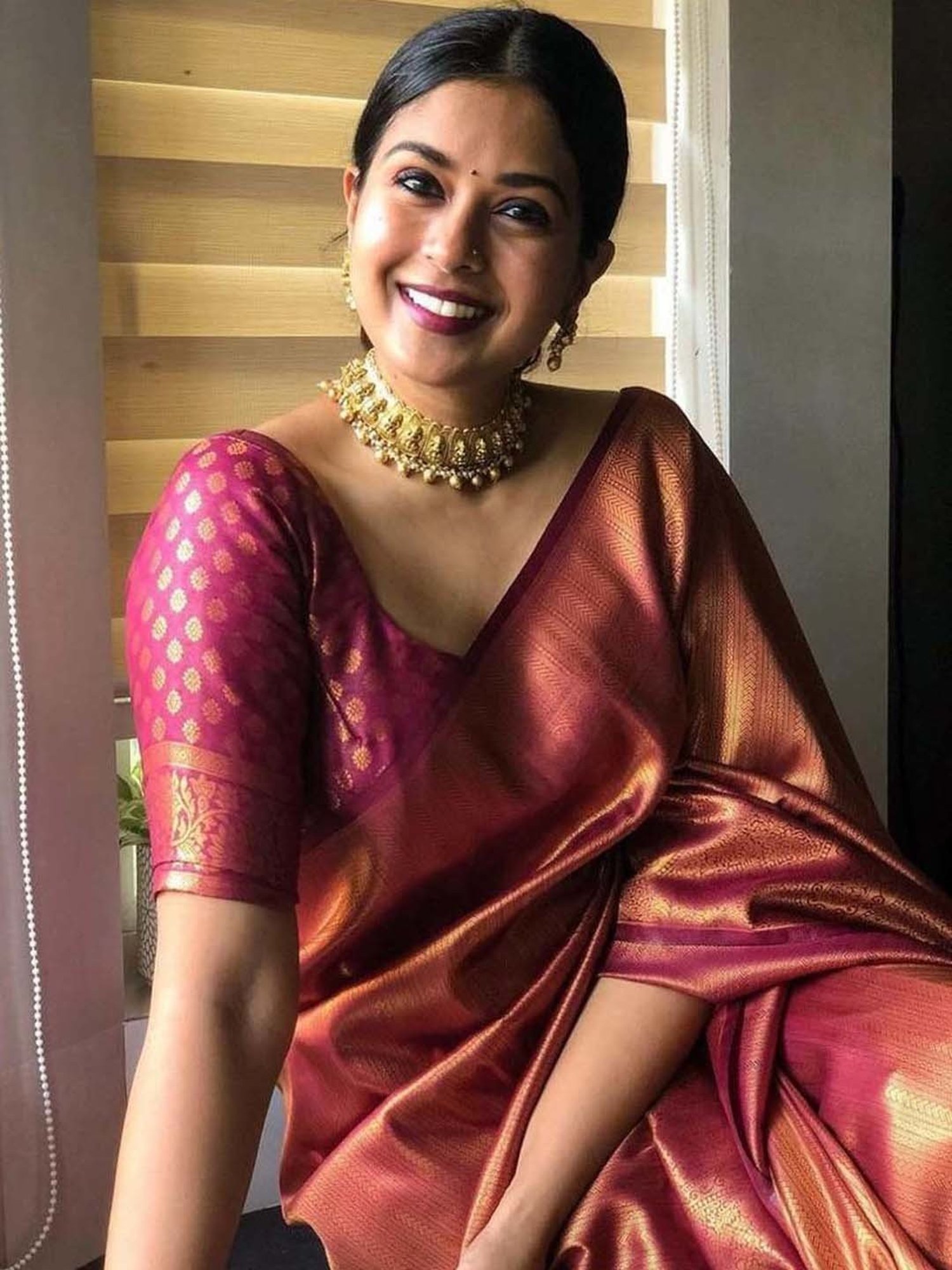 SHUBHKALA Golden Silk Woven Saree With Unstitched Blouse