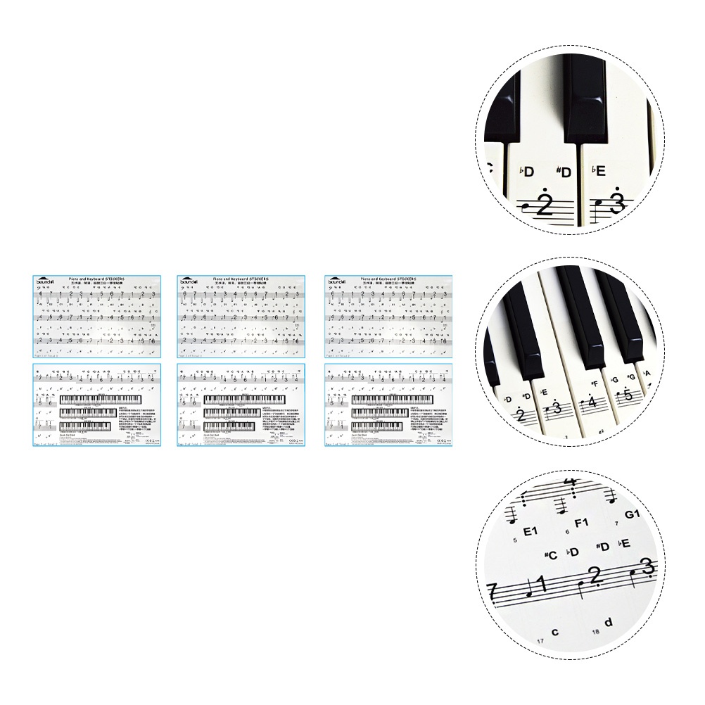 3 Sheets Removable Creative Piano Stickers Piano Beginner Stickers Keyboards Sticker