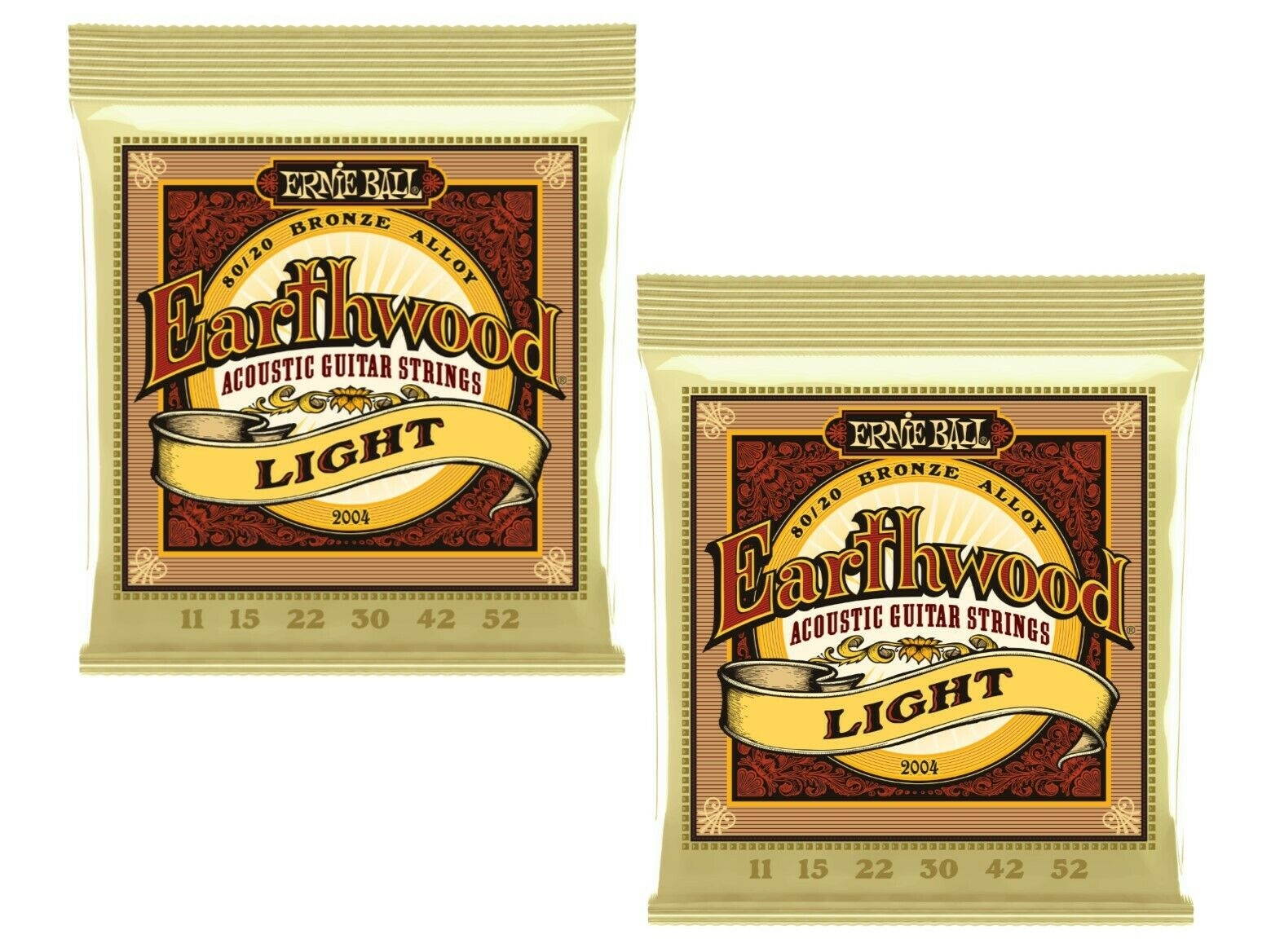 2 PACK Ernie Ball 2006 Earthwood 80/20 Bronze Extra Light Acoustic Guitar String