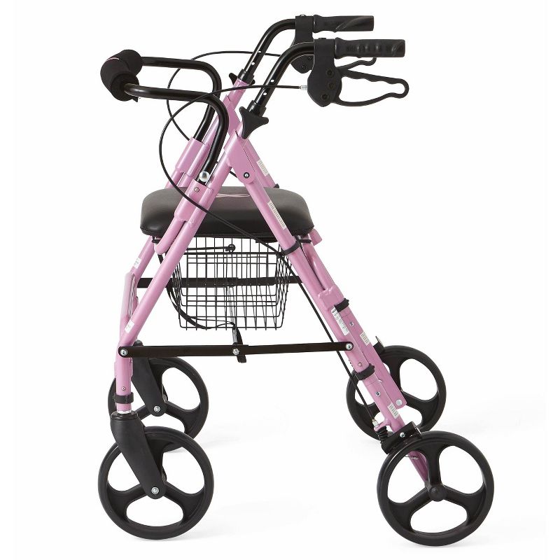 Medline Folding Walker Rollator with 8 inch Wheels - Breast Cancer Awareness