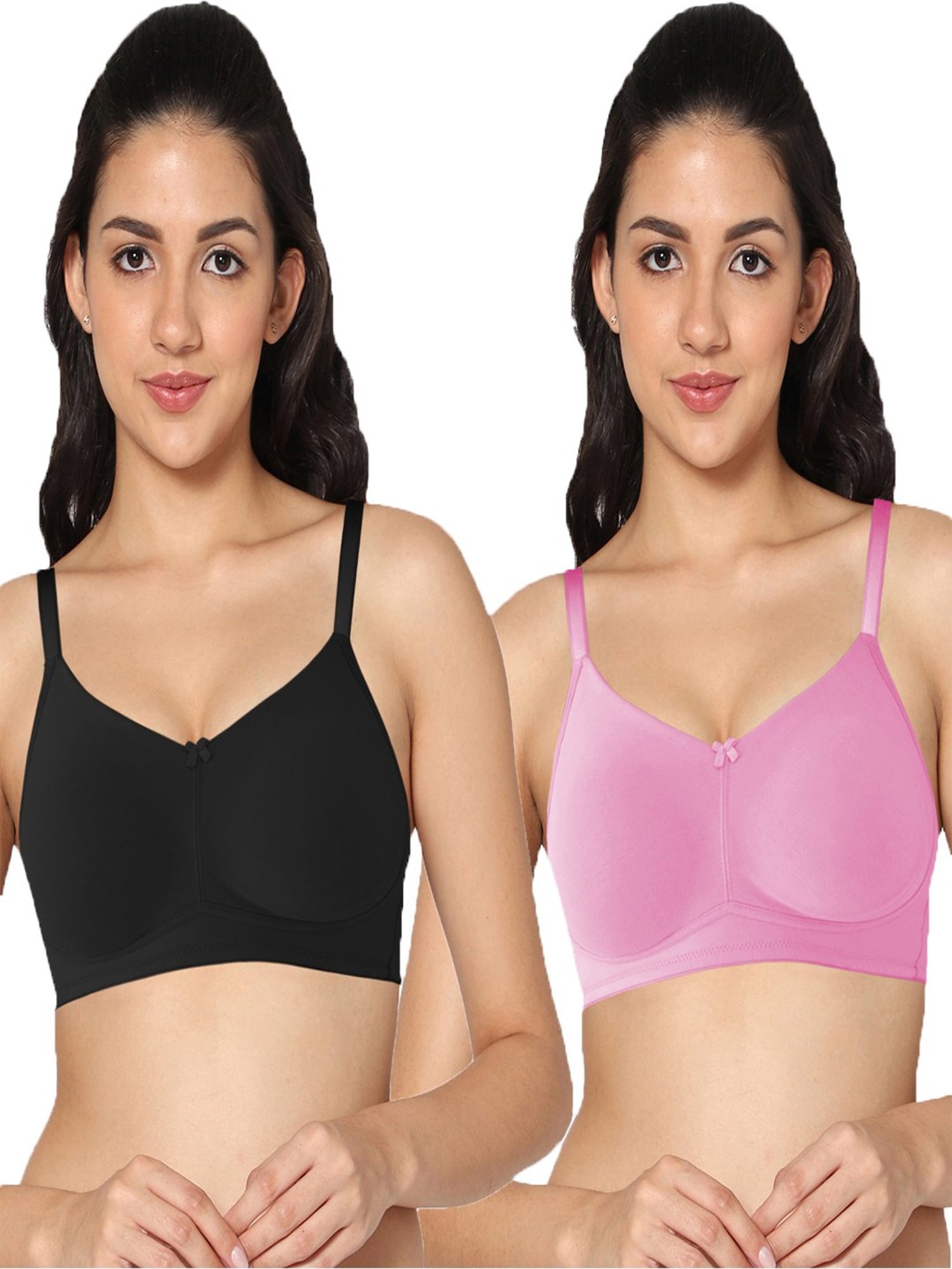 IN CARE Black & Pink Non-Wired Full Coverage T-Shirt Bra - Pack of 2