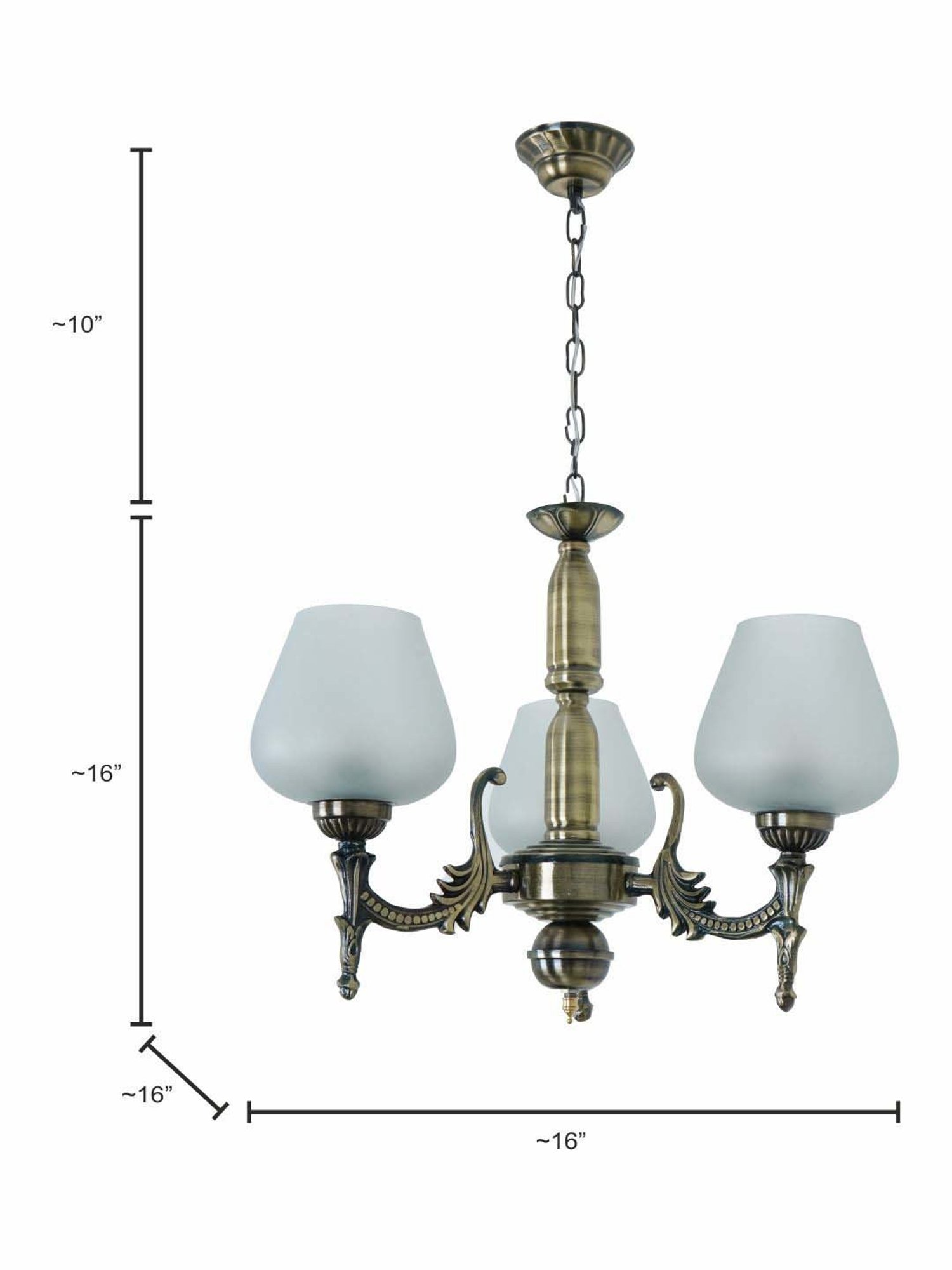 Fos Lighting Gold Mild Steel Antique Wide 3-Light Mini Ceiling Chandelier Hanging Light