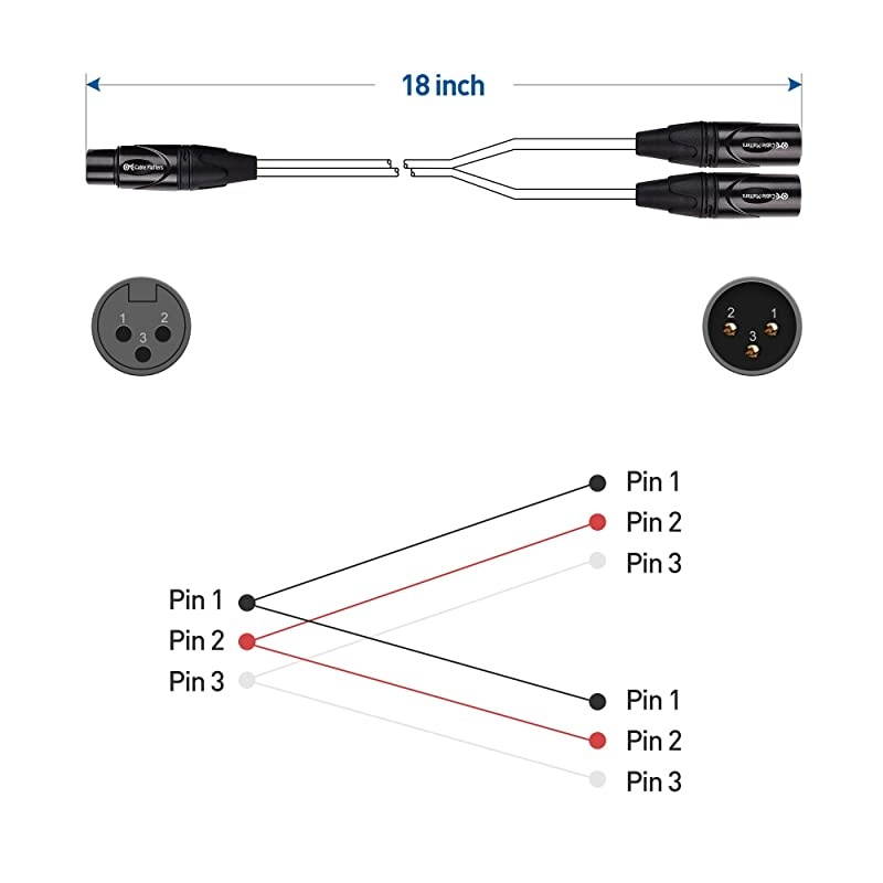 XLR Splitter Female to 2 Male XLR Y 18 Inches