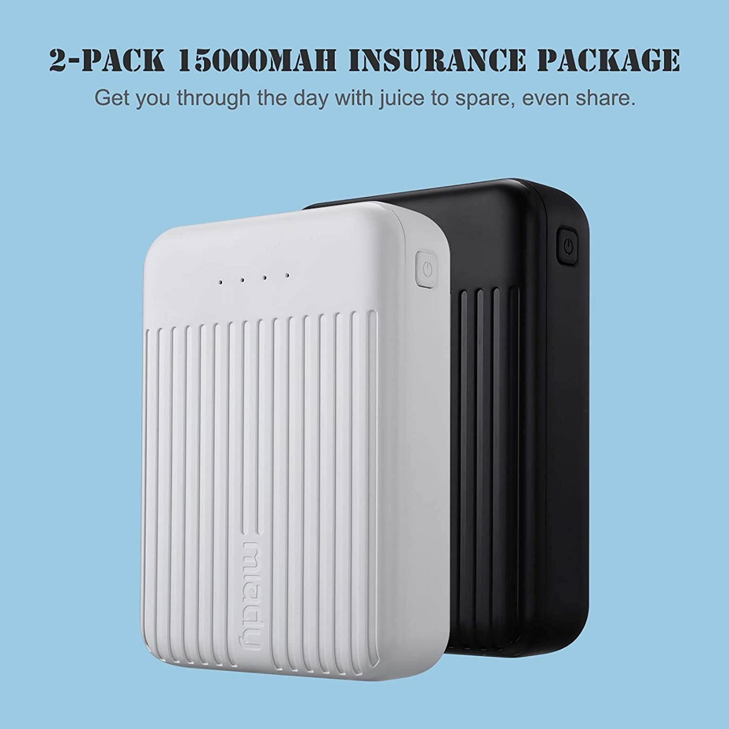 Miady 2-Pack 15000mAh Portable Charger 5V/3A USB-C Fast Charging Power Bank 2.4A Dual Output Ports Portable Phone Charger Compatible with iPhone 11 Samsung Galaxy S10 Note 10 Pixel 4 etc