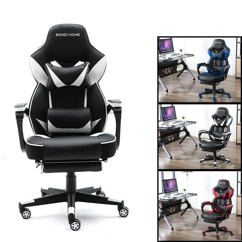 Gaming Chair Racing Style Leather Office Recliner Computer Seat Swivel Footrest