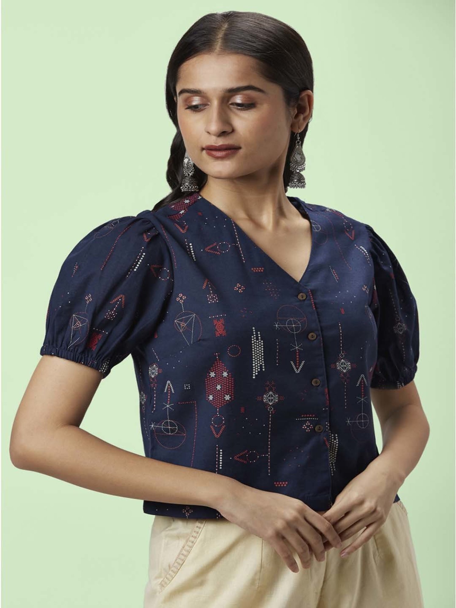 Akkriti by Pantaloons Navy Printed Top