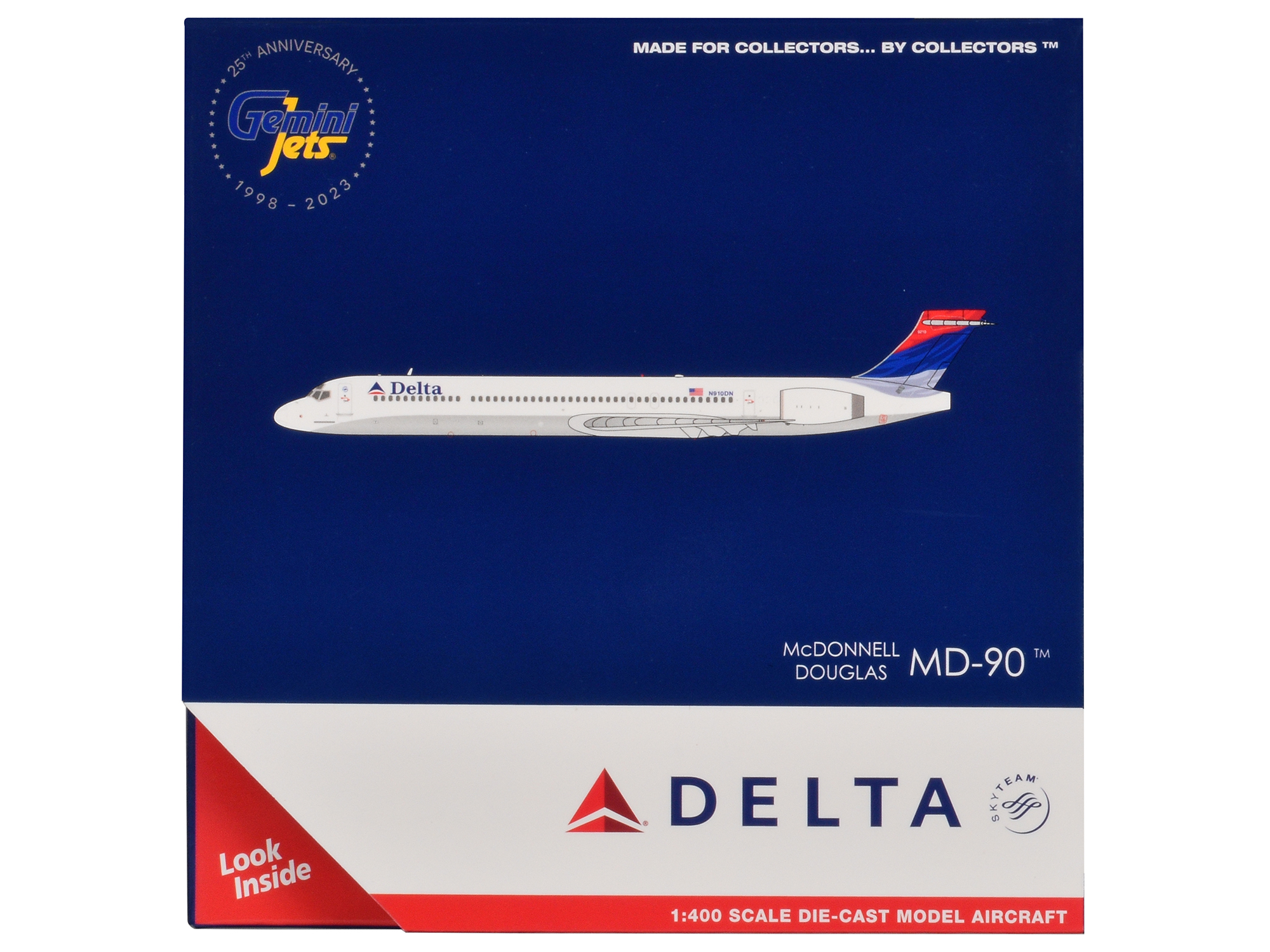 McDonnell Douglas MD-90 Commercial Aircraft "Delta Air Lines" (N910DN) White with Blue and Red Tail 1/400 Diecast Model Airplane by GeminiJets
