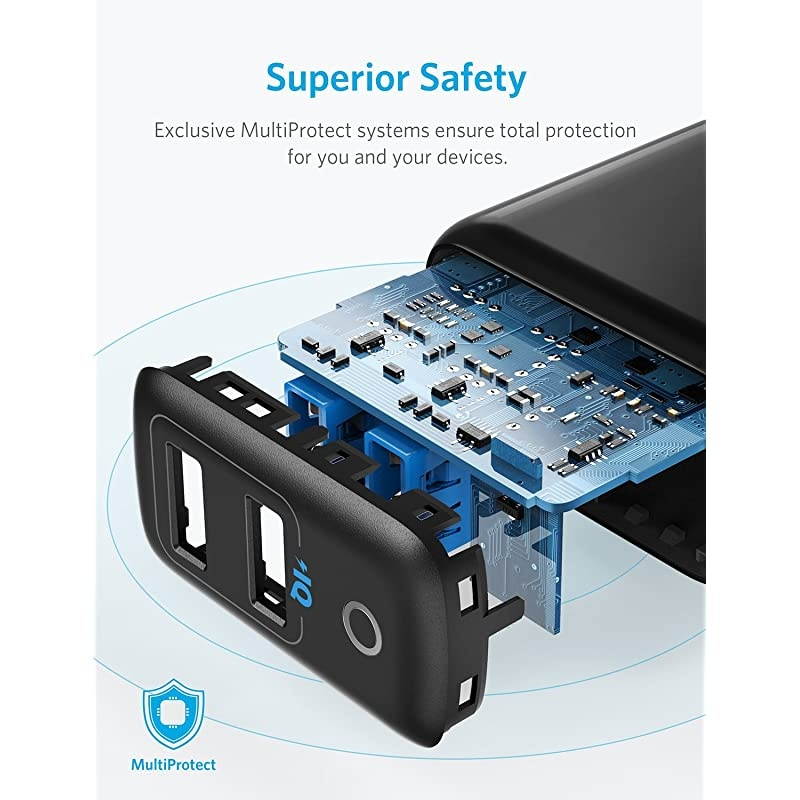 Dual USB Wall Charger PowerPort II 24W UltraCompact Travel Charger with PowerIQ Technology and Foldable Plug for iPhone XSMaxXRX876Plus iPad ProAir 2mini 4 Galaxy S9S8+ and More