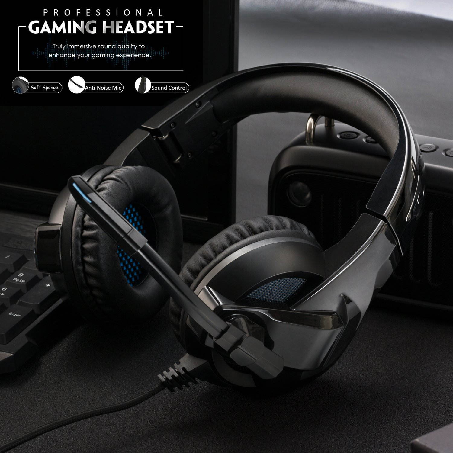 Werleo Gaming Headset for PS4 PC Xbox One Controller Noise Cancelling Over Ear Headphones with Mic Soft Memory Earmuffs for Laptop Mac Switch Games