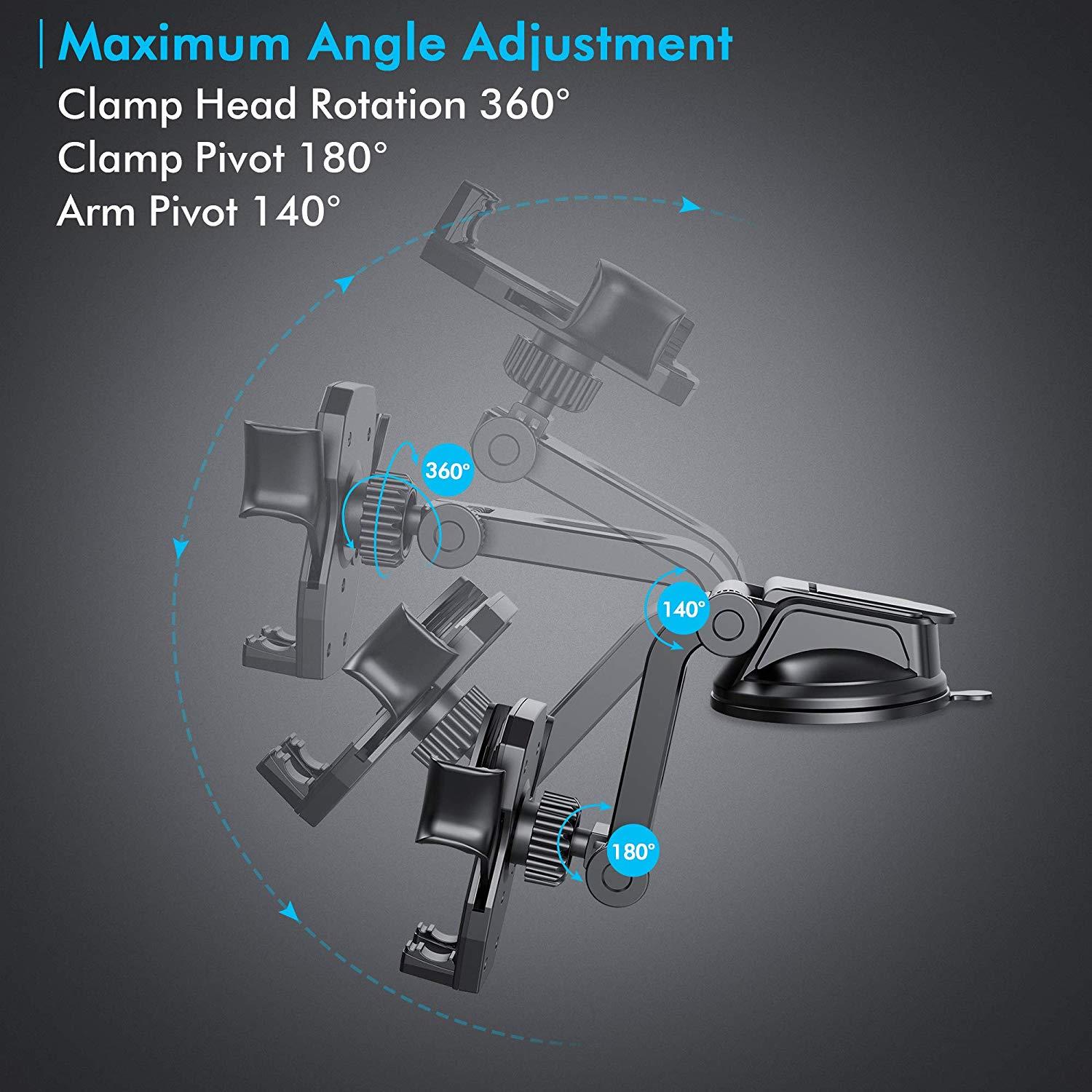 IPOW Car Phone Mount Holder Hands Free Car Phone Holder Dashboard Gravity Cell Phone Holder Mount with Auto Retractable Clamp Maximum Angle Adjustment for iPhone XR/XS Max/X/8/7 Galaxy S10/S9/Note 9