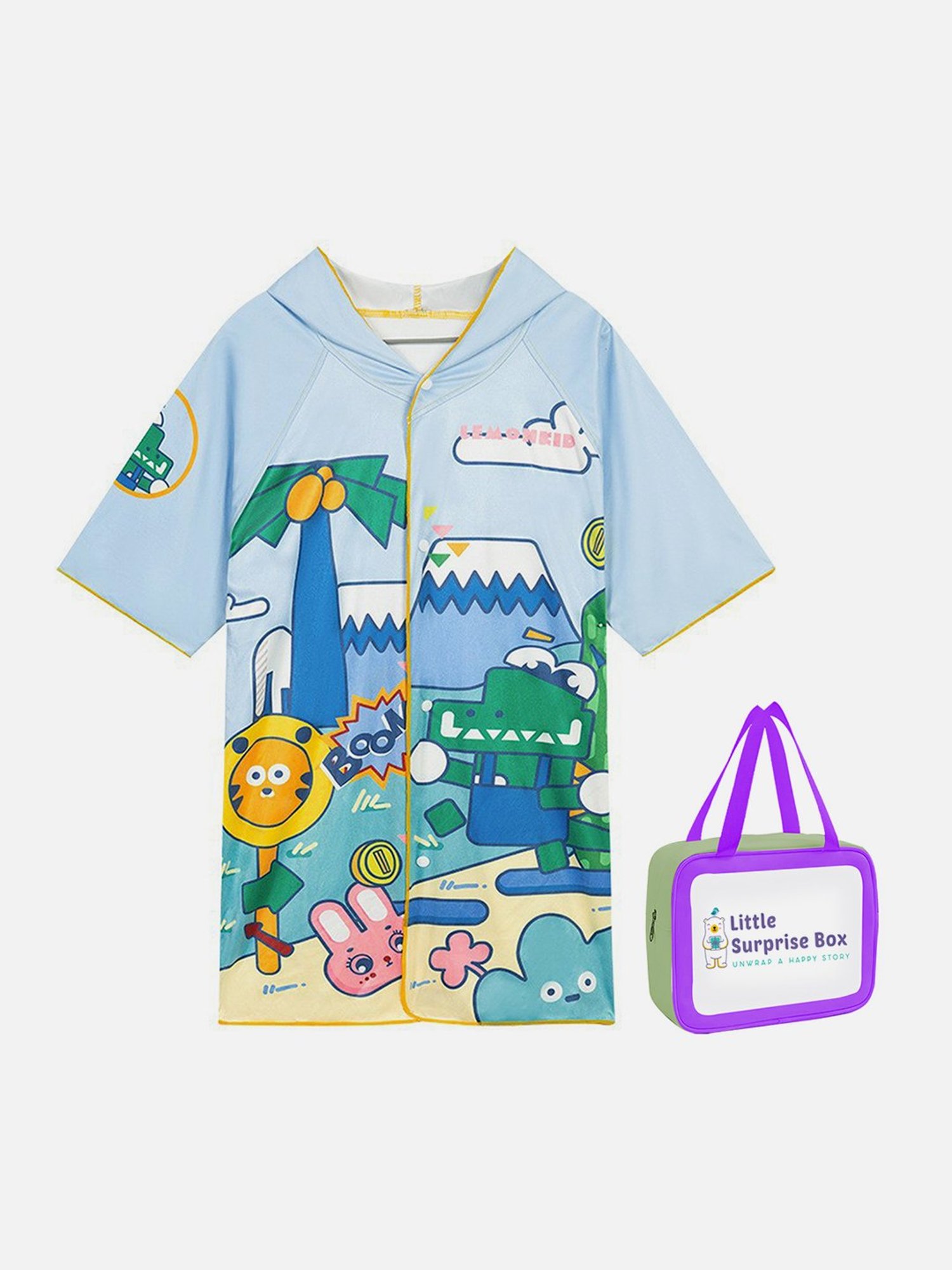 Little Surprise Box Kids Blue Printed Swim Poncho with Swim Bag