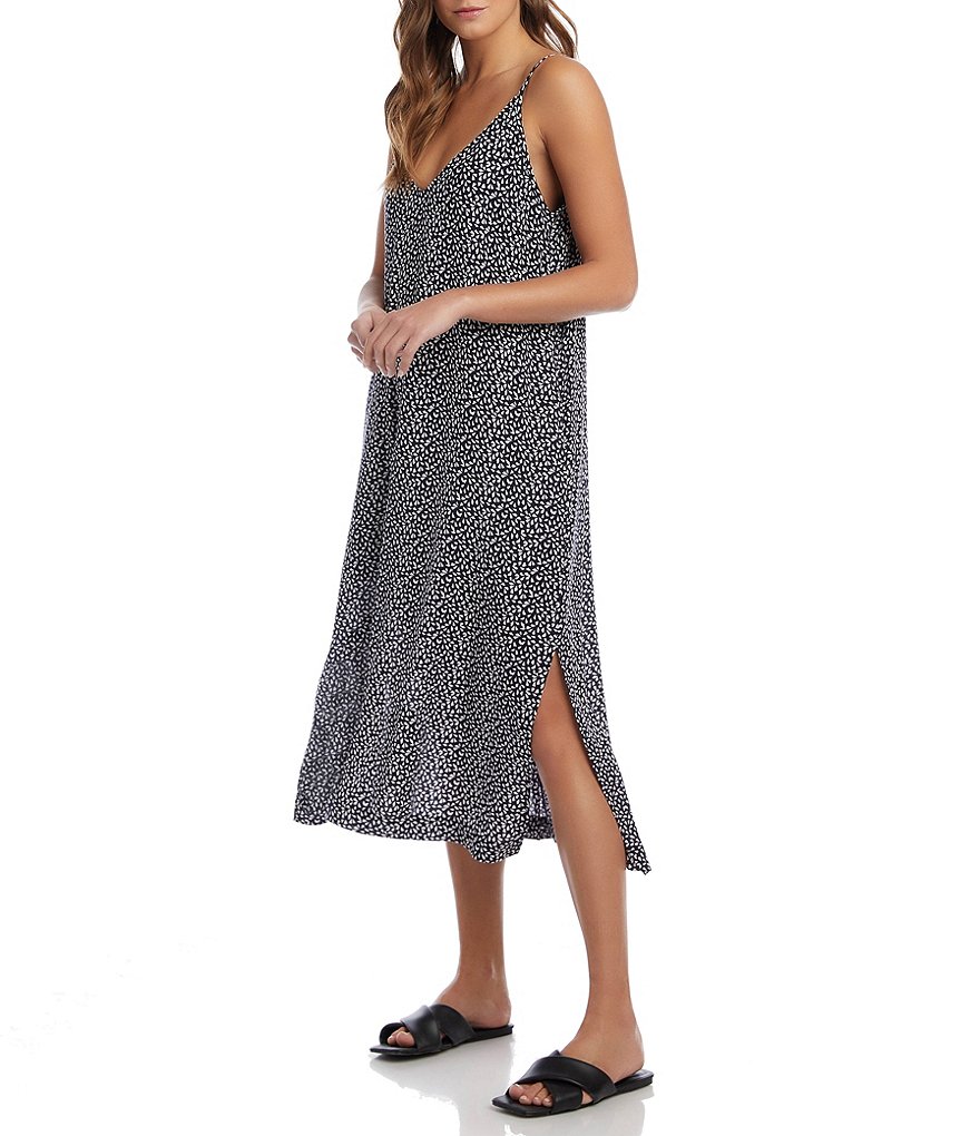 Karen Kane Petal Print Side-Slit Midi Cami Swing Dress