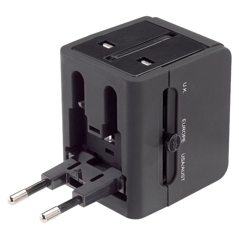 Lewis N. Clark Global Adapter with 2.4A Dual USB Charger - Black